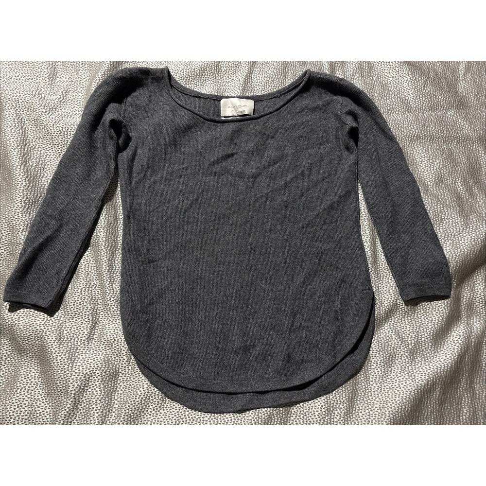Brochu Walker Wool Cashmere Gray Sweater Scoop Neck Tulip Style Small